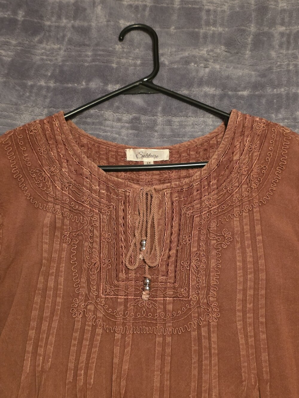Solitaire Rust Embroidered Peasant Midi Dress/Tunic size 1X - Picture 2 of 11